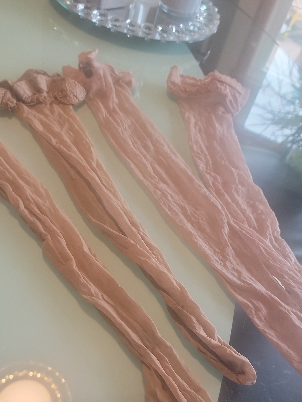sheer nude thigh-high stockings 2 Pair Lot